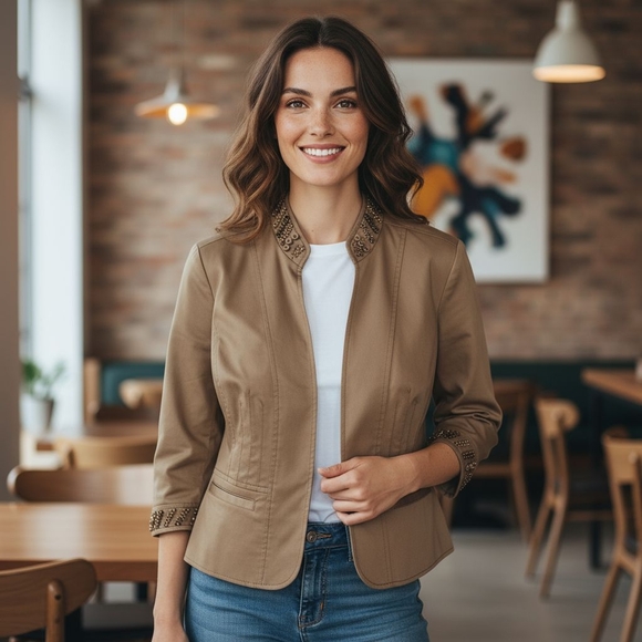 Coldwater Creek Womens Beaded Embellished Jacket Blazer Size 8 - Picture 2 of 9